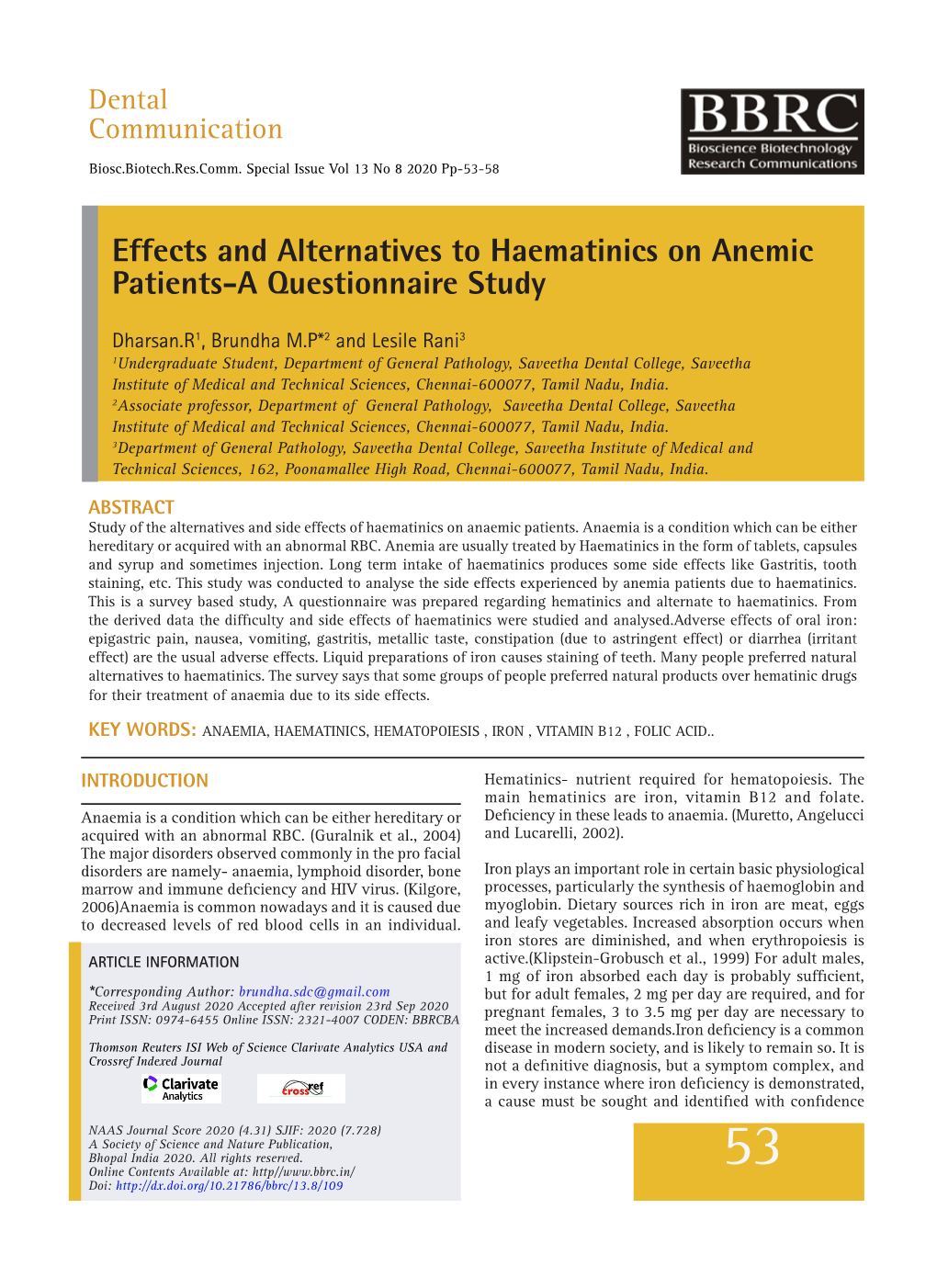 Effects and Alternatives to Haematinics on Anemic Patients-A Questionnaire Study