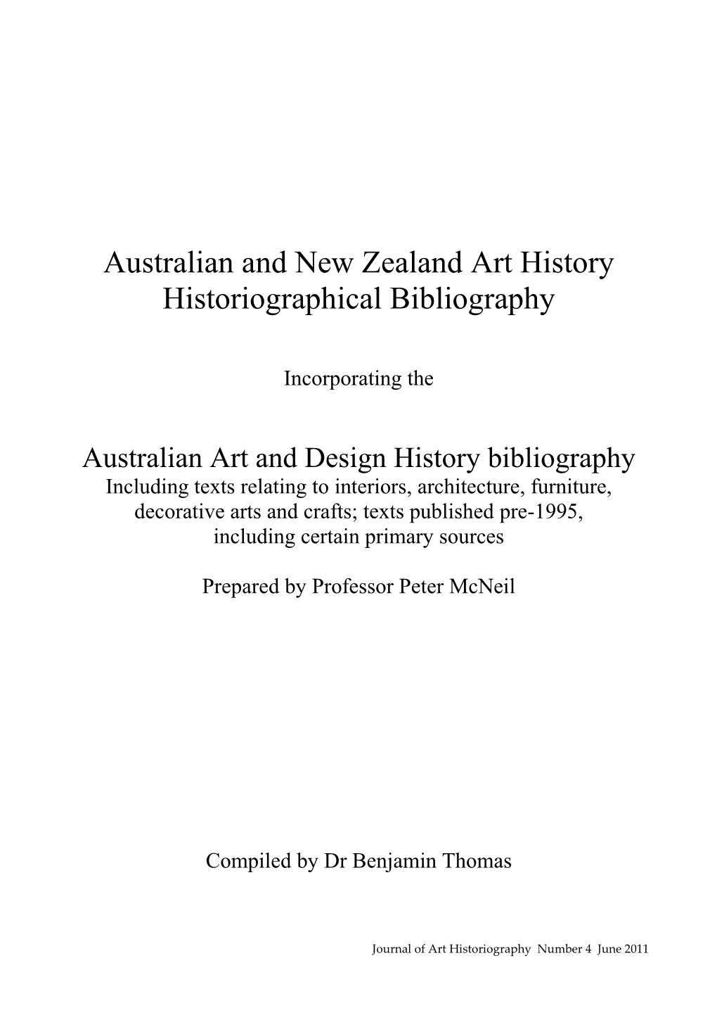 Australian and New Zealand Art History Historiographical Bibliography