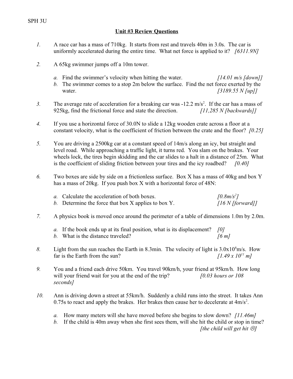 Unit #3 Review Questions