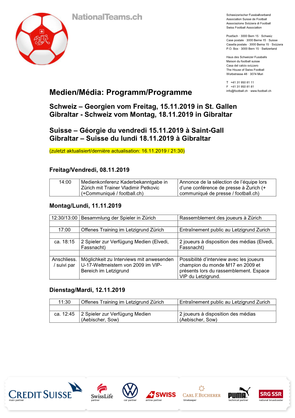 Medien/Média: Programm/Programme Info@Football.Ch ·