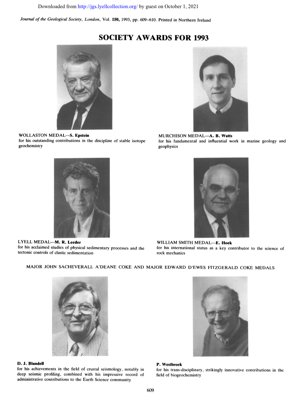 Society Awards for 1993