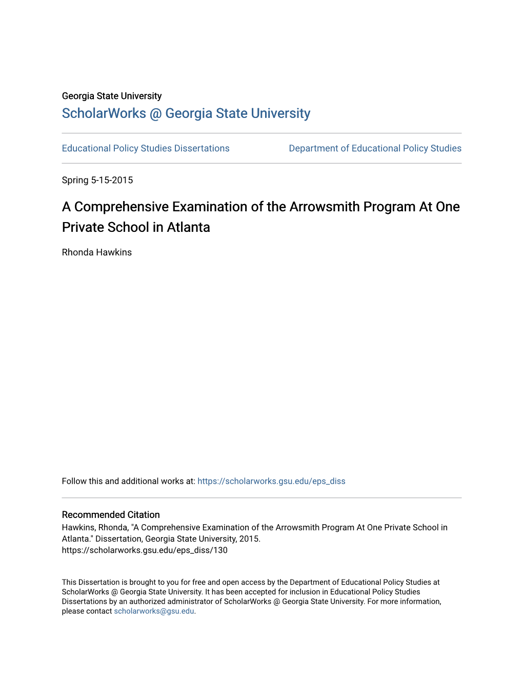 A Comprehensive Examination of the Arrowsmith Program at One Private School in Atlanta