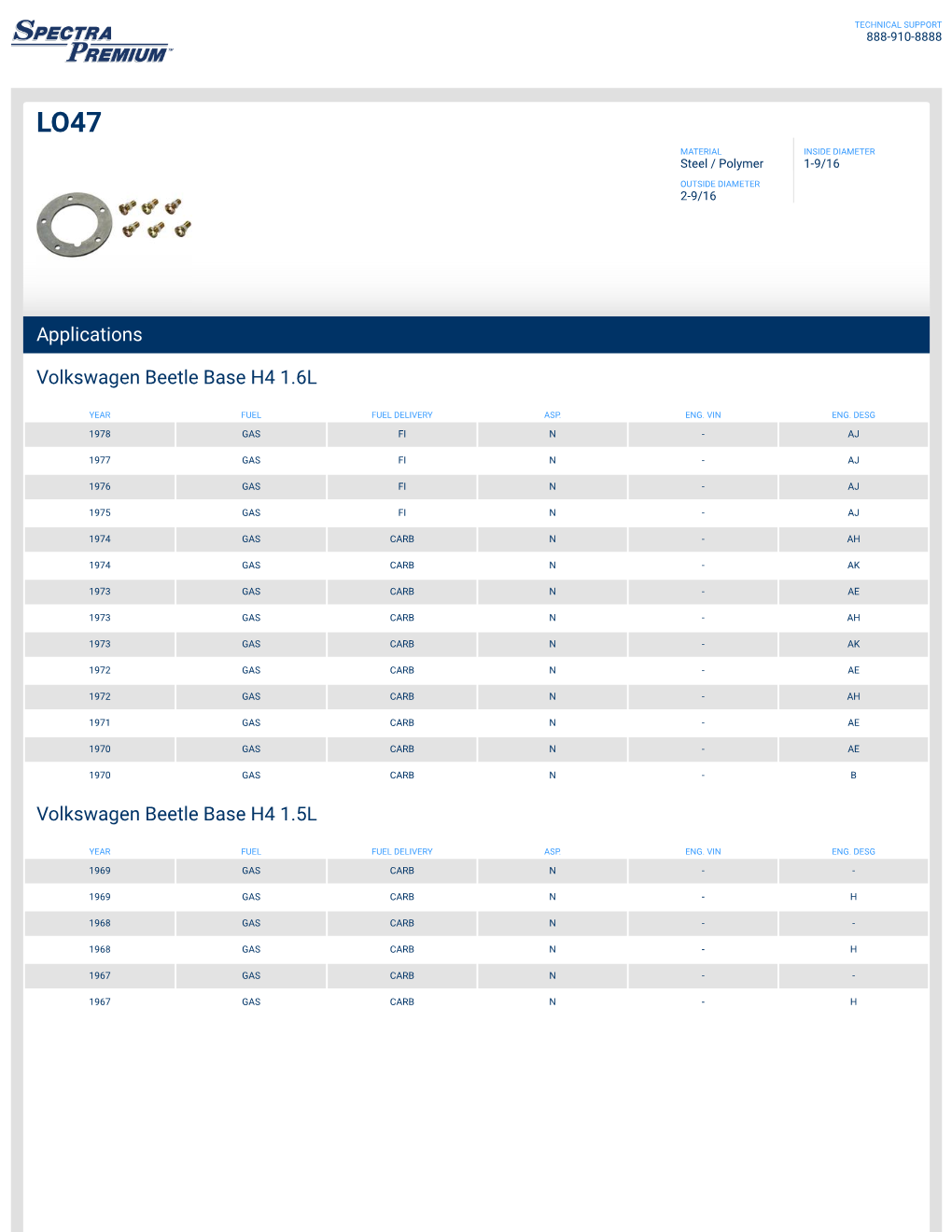 Applications Volkswagen Beetle Base H4 1.6L