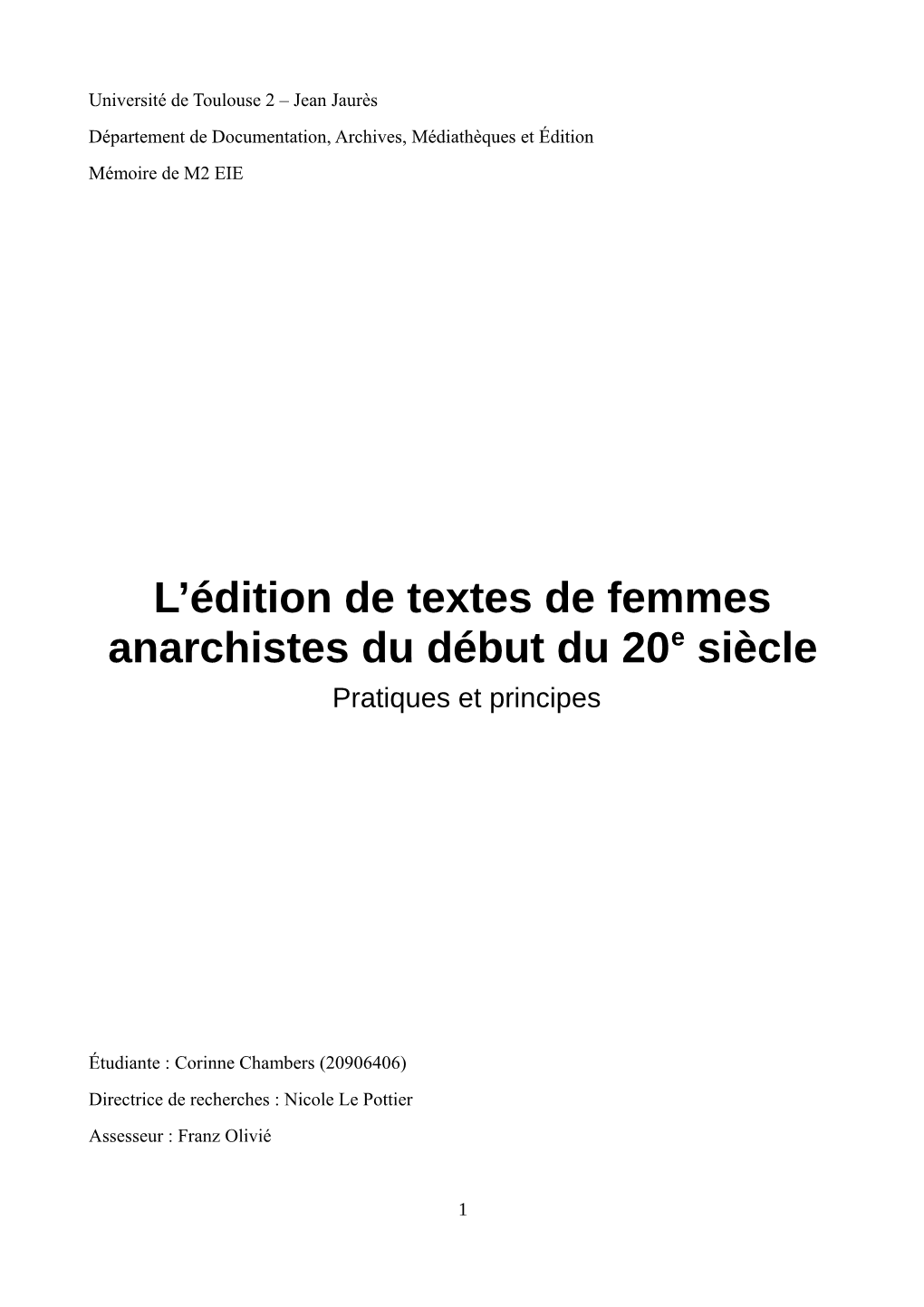 L'édition De Textes De Femmes Anarchistes Du Début Du 20E Siècle