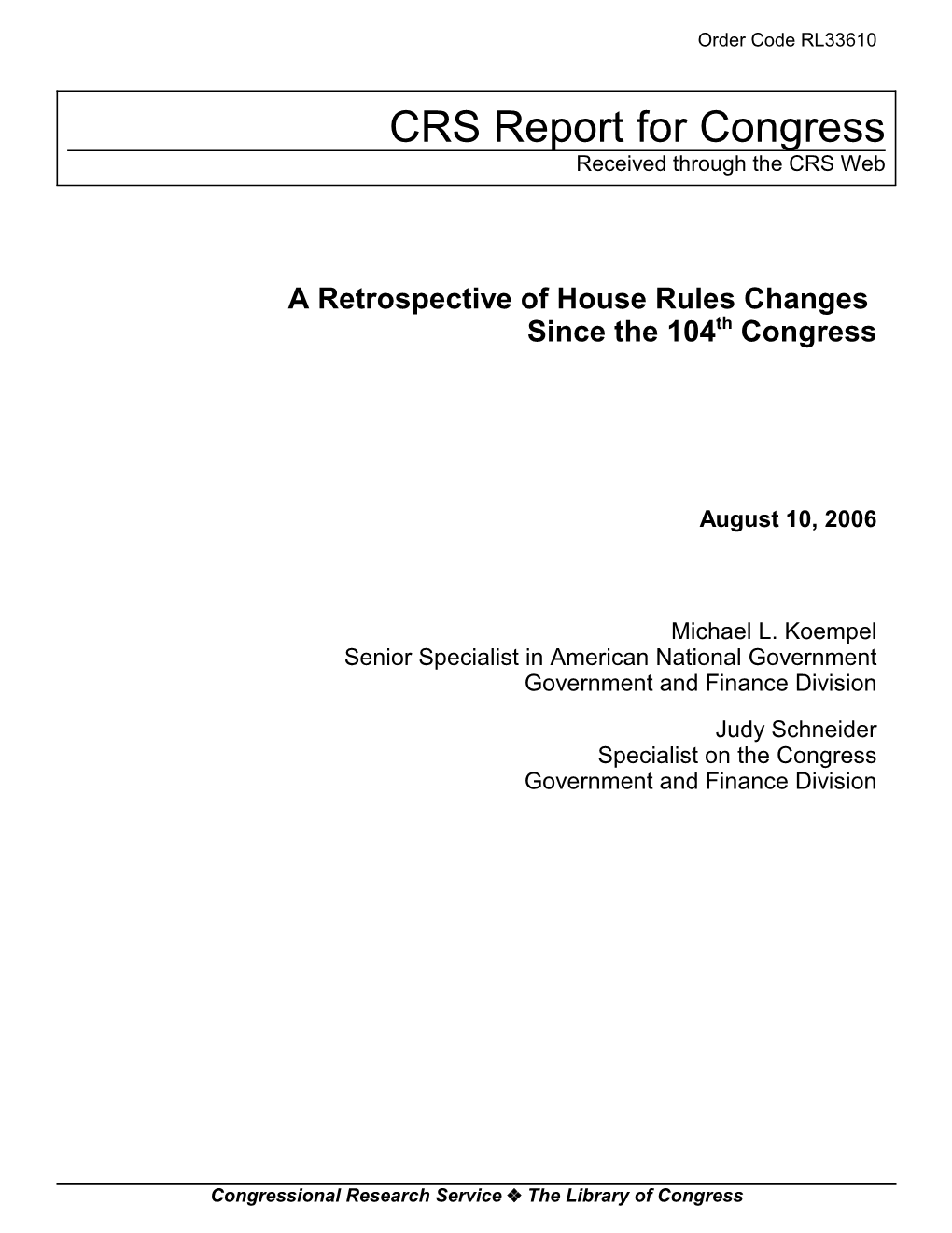 CRS Report for Congress Received Through the CRS Web