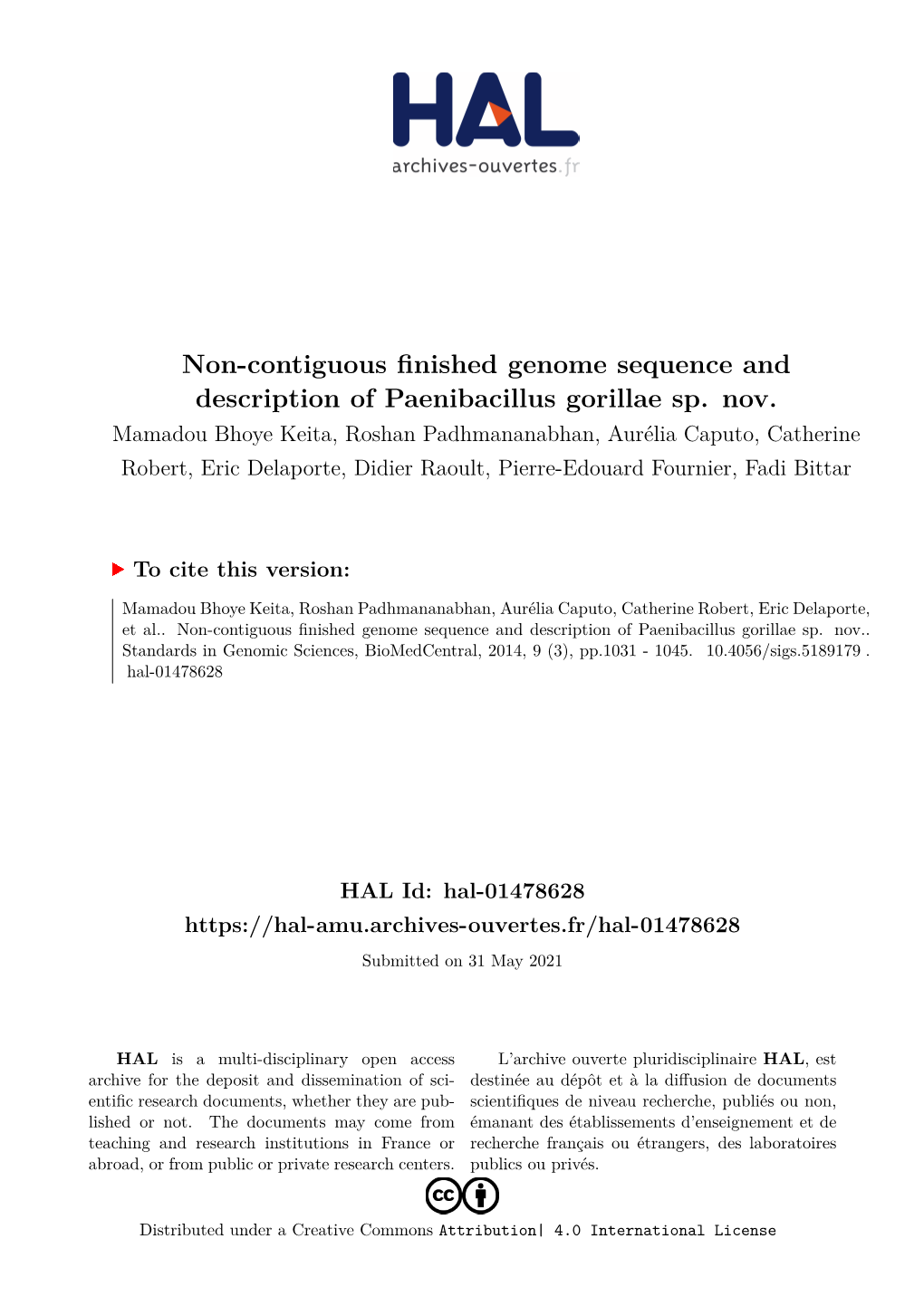 Non-Contiguous Finished Genome Sequence and Description of Paenibacillus Gorillae Sp