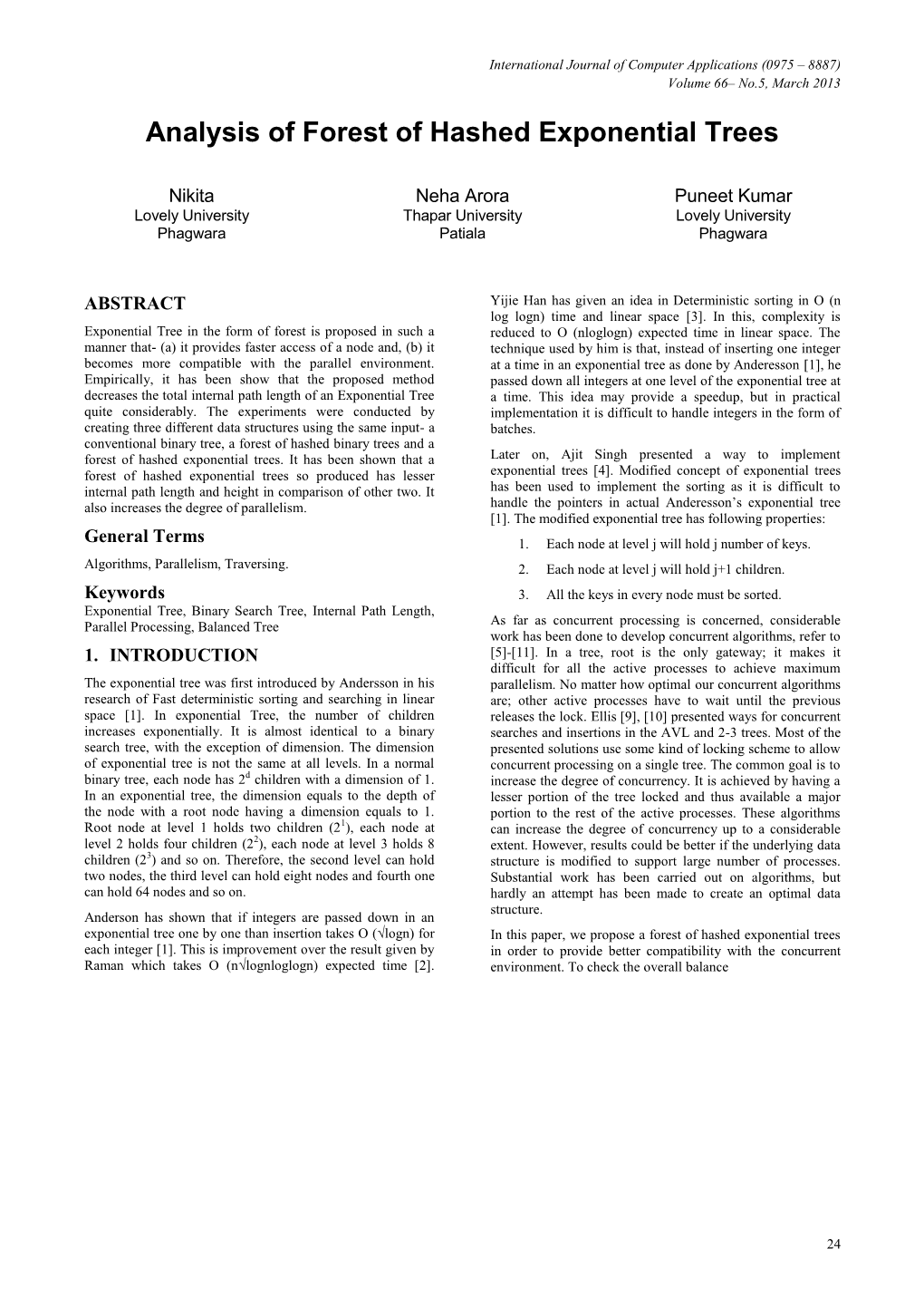 Analysis of Forest of Hashed Exponential Trees