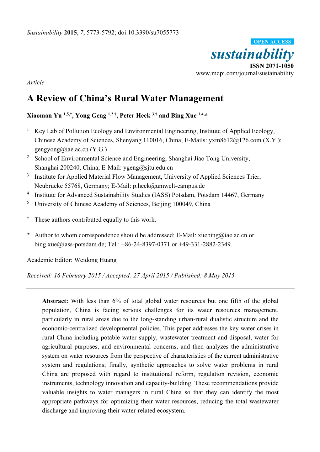 A Review of China's Rural Water Management