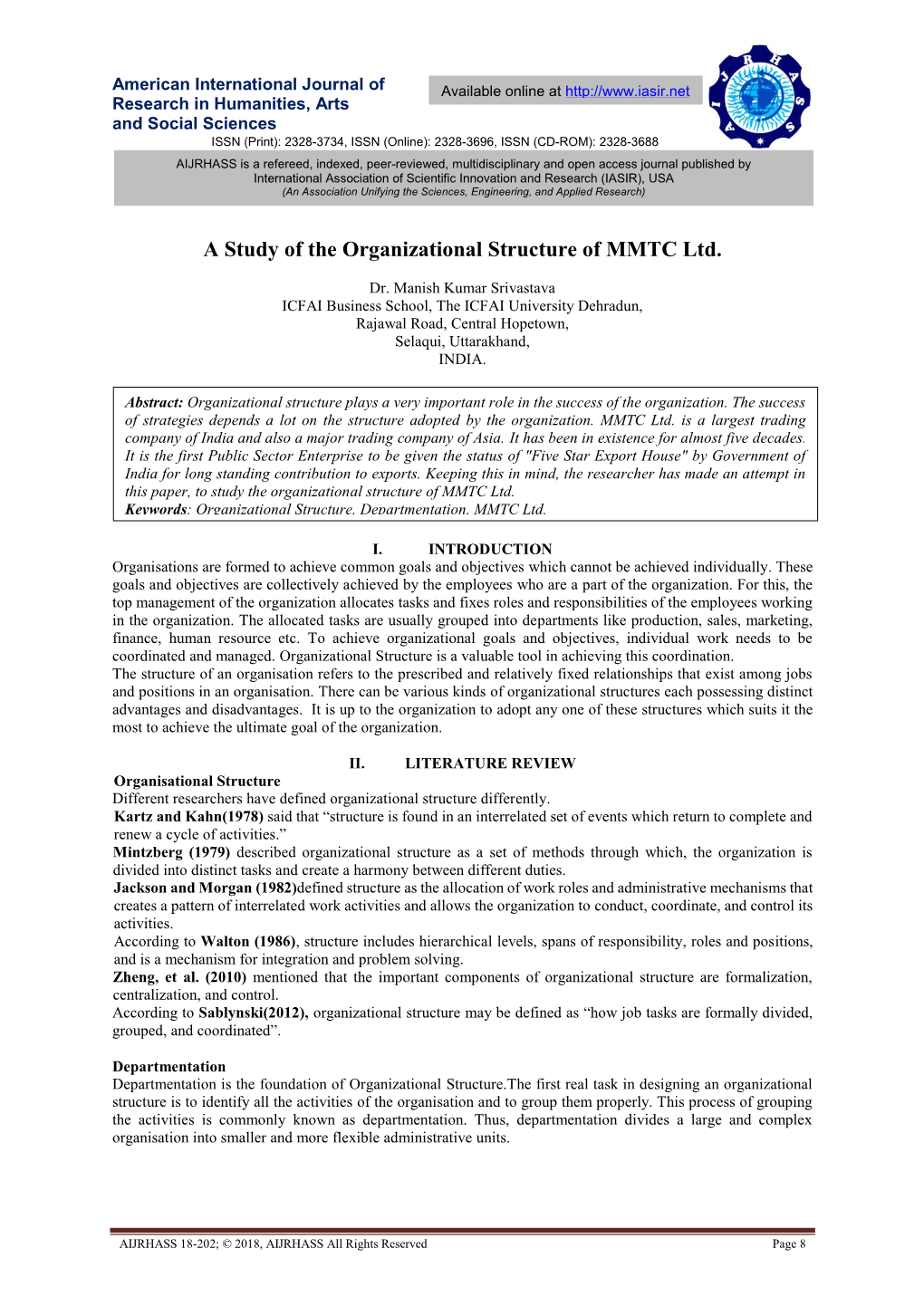 A Study of the Organizational Structure of MMTC Ltd