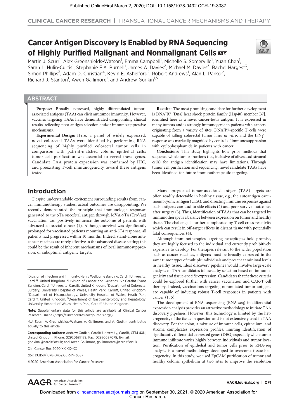 Cancer Antigen Discovery Is Enabled by RNA Sequencing of Highly Purified Malignant and Nonmalignant Cells