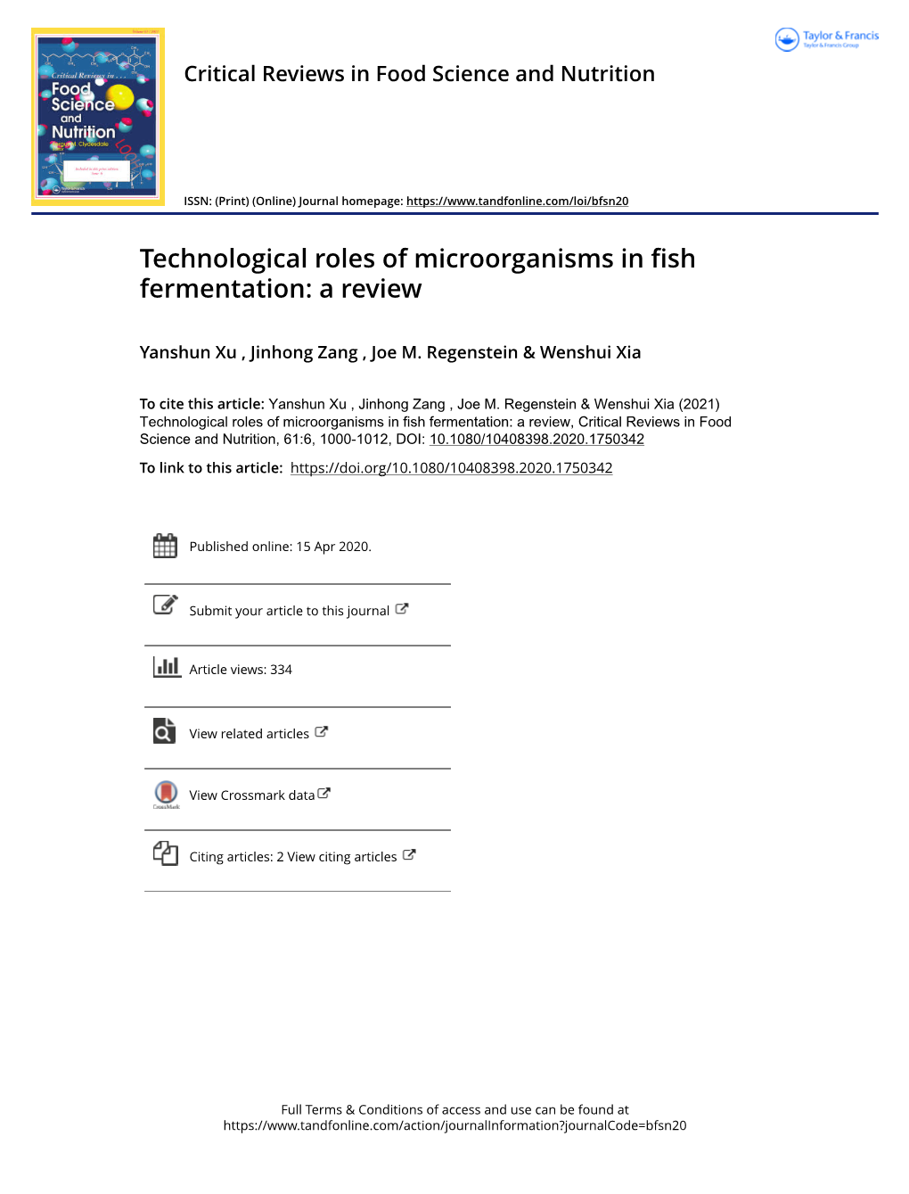 Technological Roles of Microorganisms in Fish Fermentation: a Review
