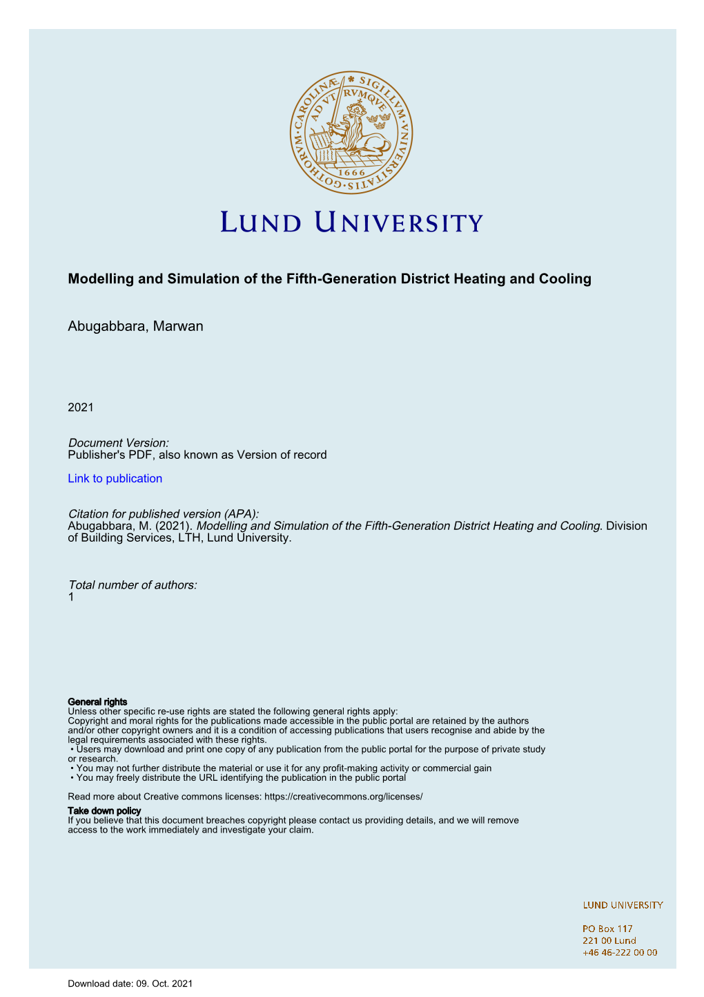 Modelling and Simulation of the Fifth-Generation District Heating and Cooling