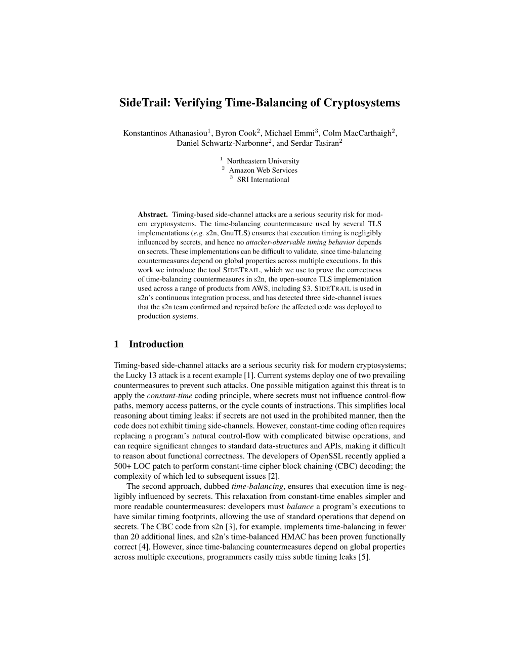 Sidetrail: Verifying Time-Balancing of Cryptosystems