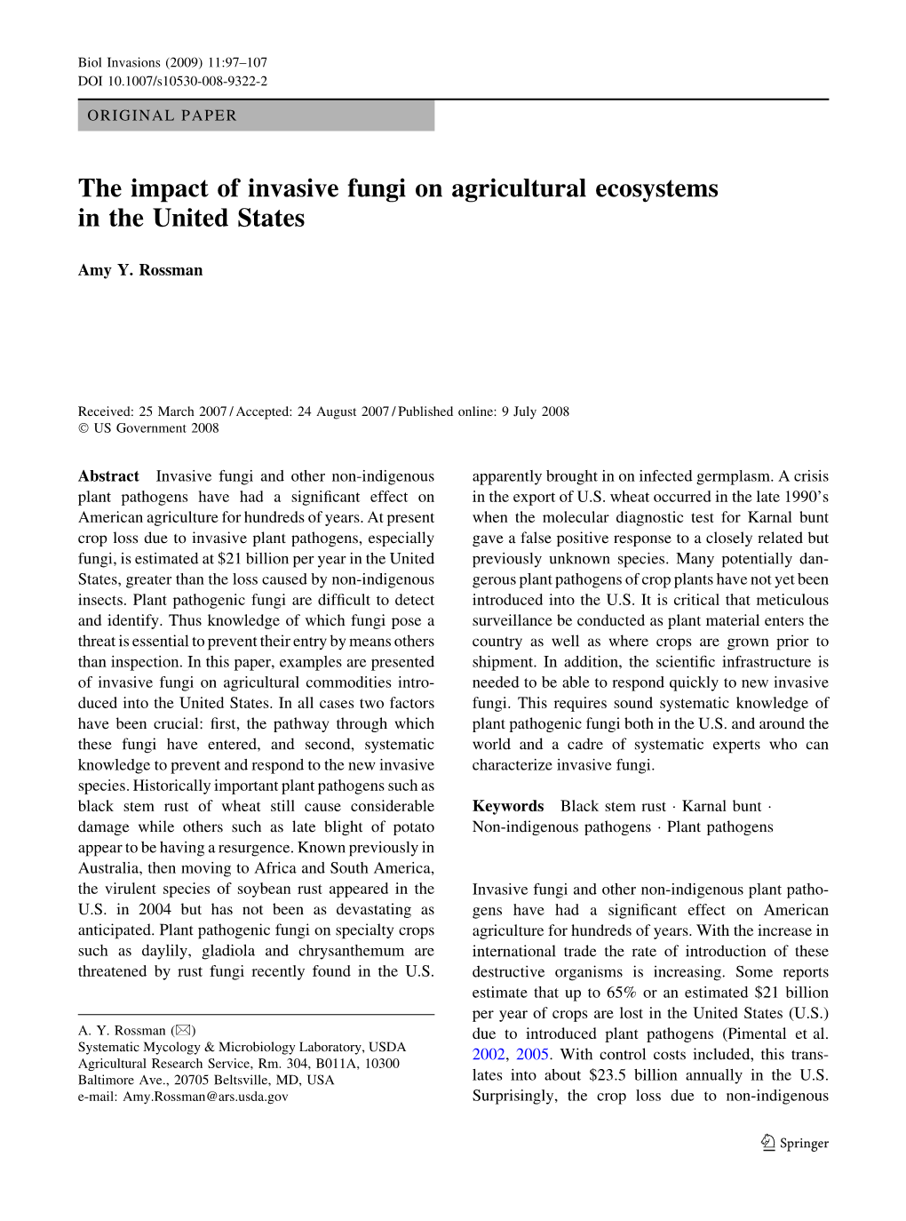 The Impact of Invasive Fungi on Agricultural Ecosystems in the United States