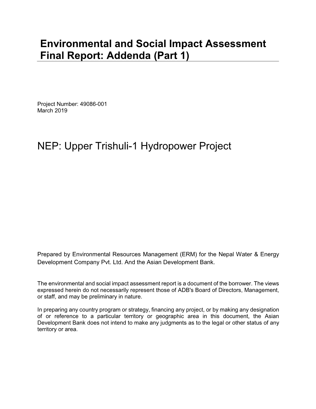 49086-001: Upper Trishuli 1 Hydroelectric Power Project