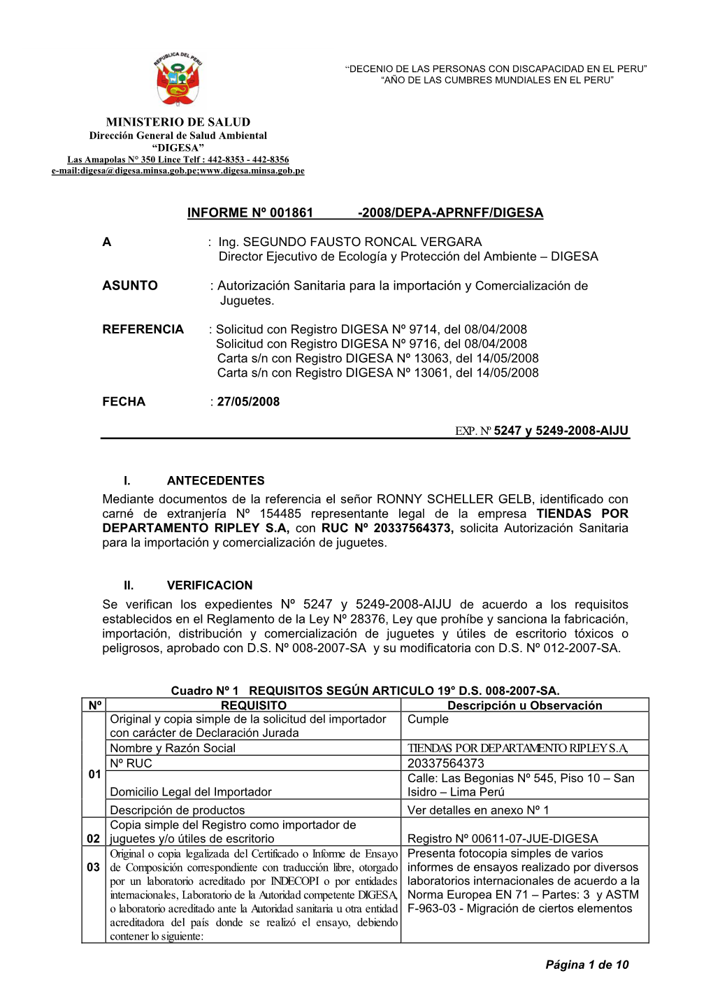 Informe Nº 001861 -2008/Depa-Aprnff/Digesa