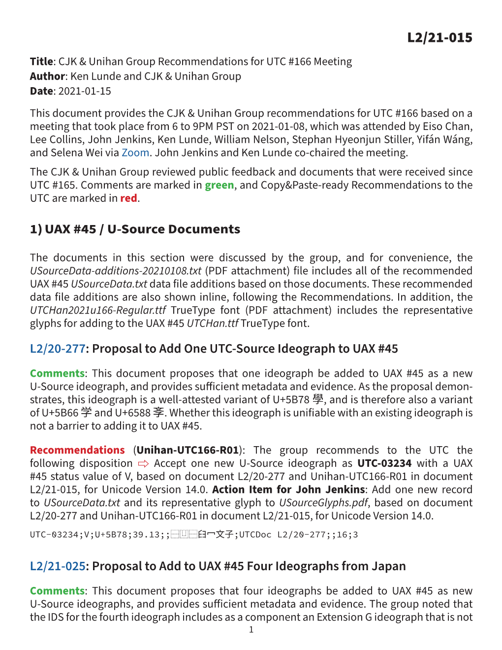 CJK & Unihan Group Recommendations For
