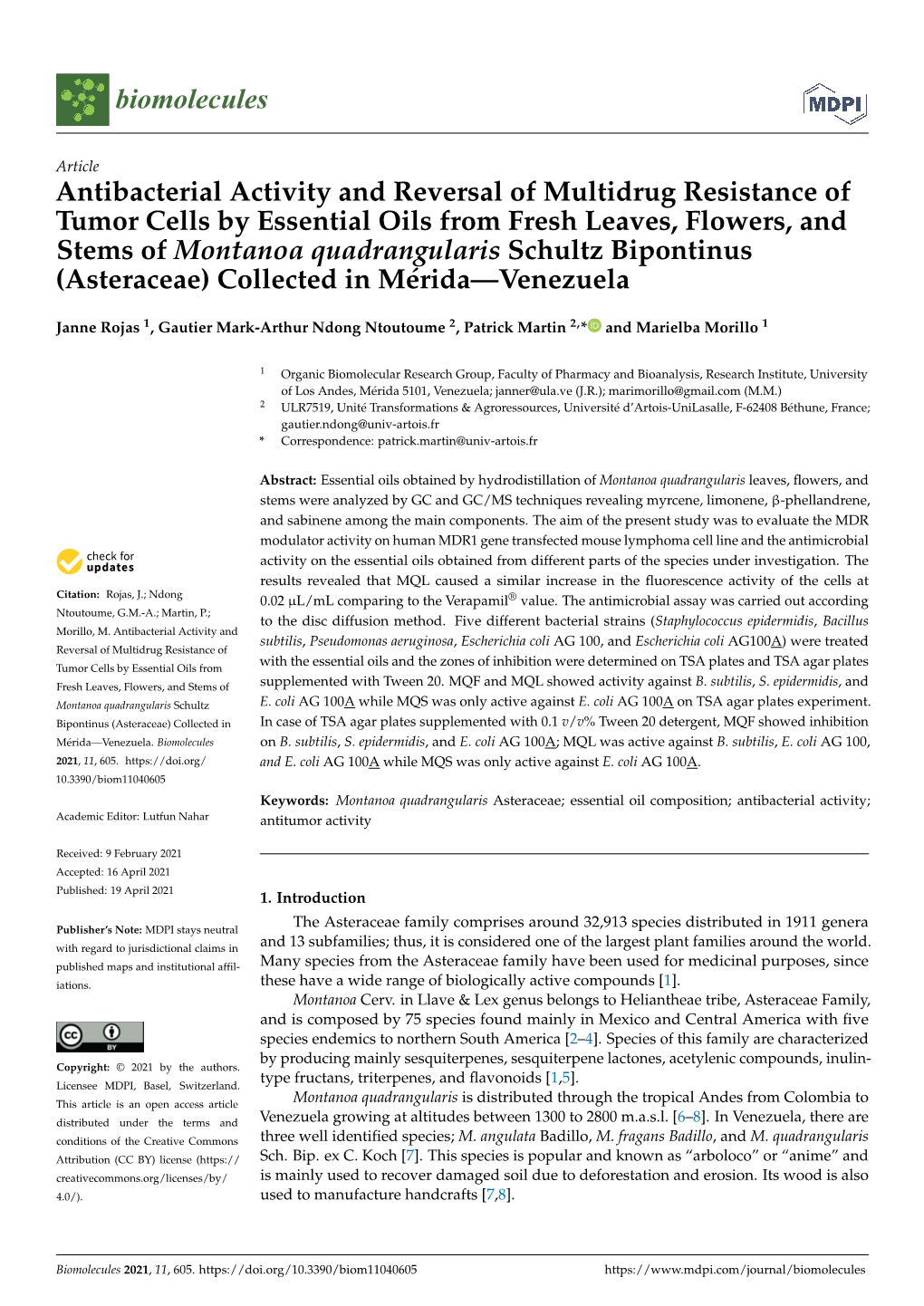 Antibacterial Activity and Reversal of Multidrug Resistance of Tumor