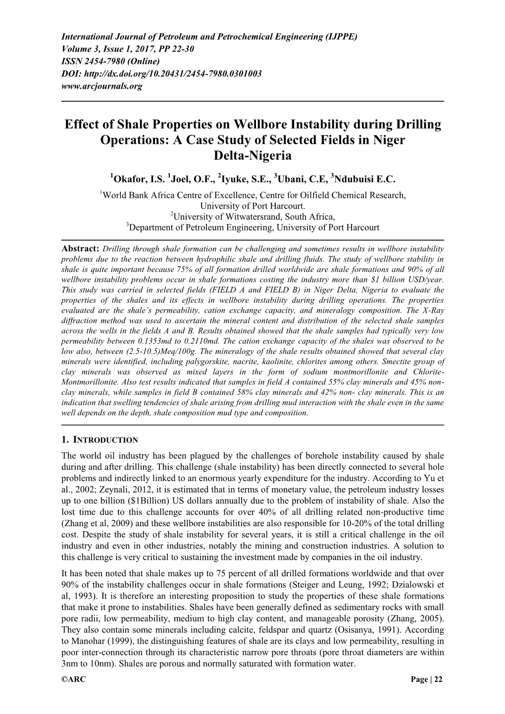 Effect of Shale Properties on Wellbore Instability During Drilling Operations: a Case Study of Selected Fields in Niger Delta-Nigeria