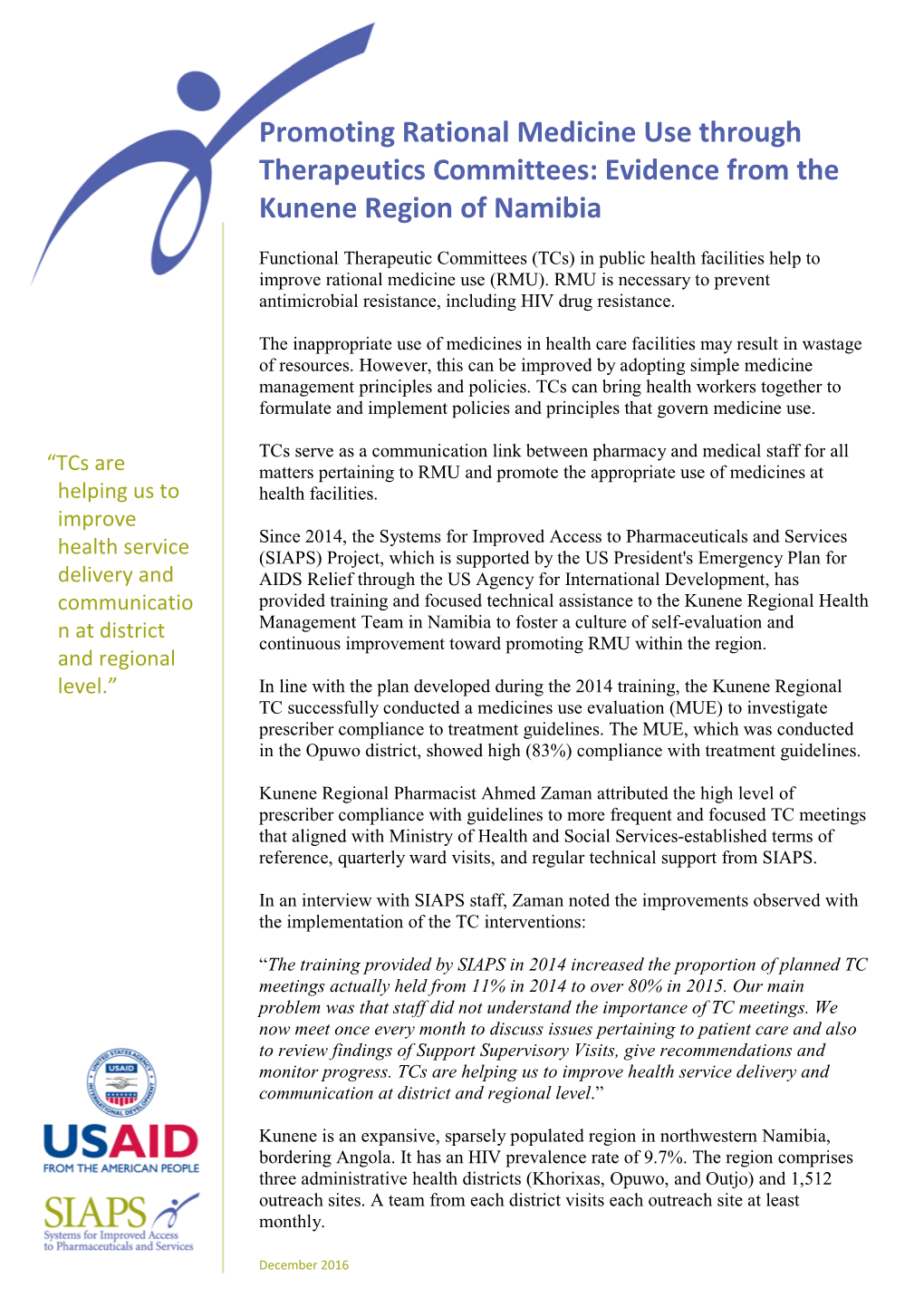 Promoting Rational Medicine Use Through Therapeutics Committees: Evidence from the Kunene Region of Namibia