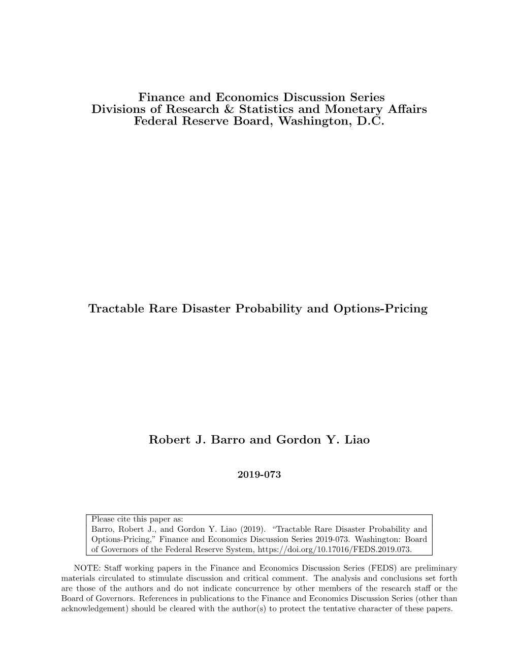 Tractable Rare Disaster Probability and Options-Pricing