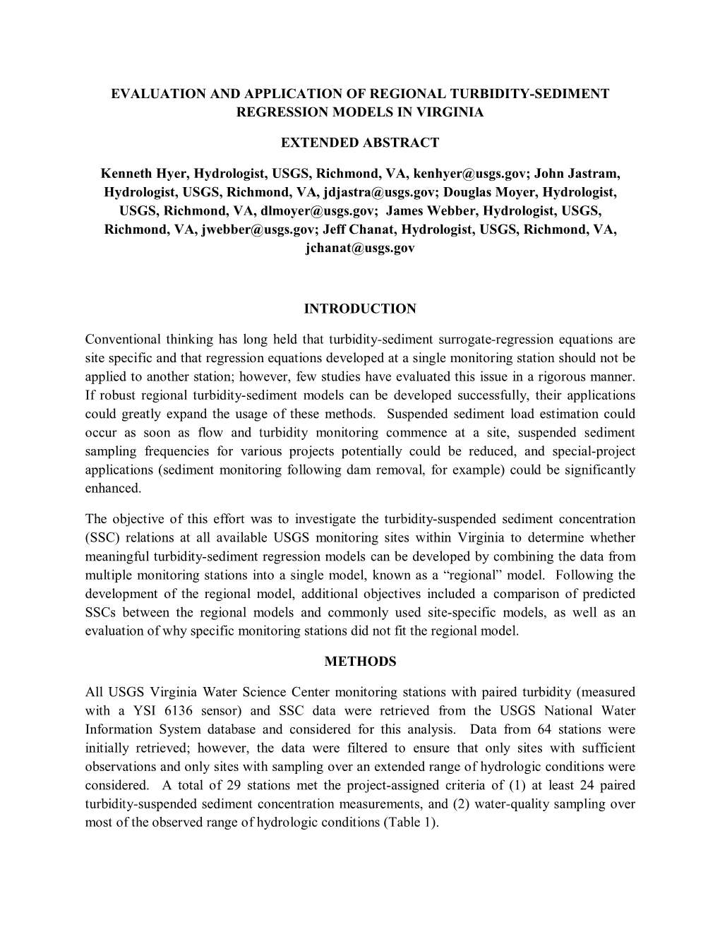 Evaluation and Application of Regional Turbidity-Sediment Regression Models in Virginia