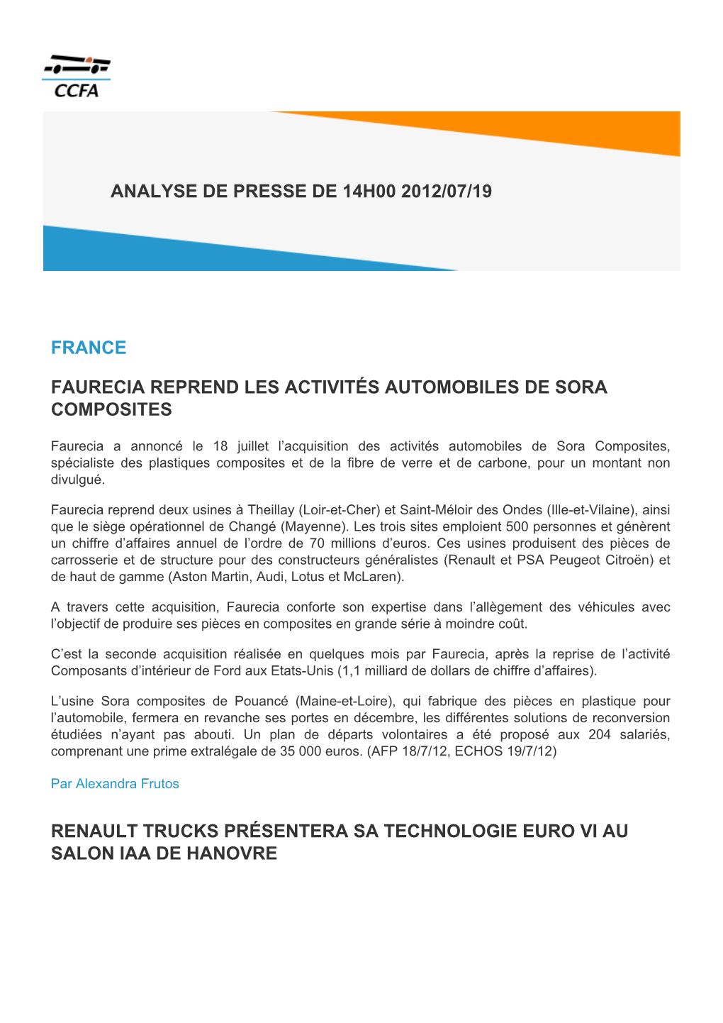 France Faurecia Reprend Les Activités Automobiles De