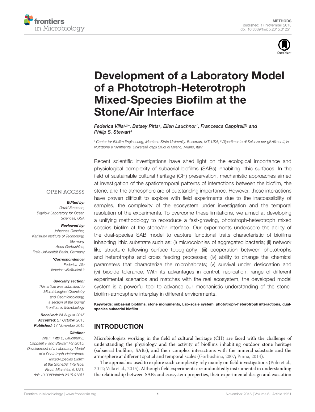 Development of a Laboratory Model of a Phototroph-Heterotroph Mixed-Species Bioﬁlm at the Stone/Air Interface