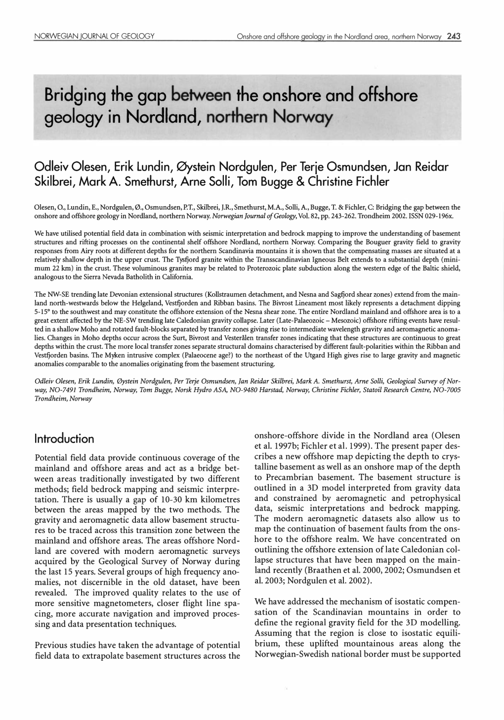 Bridging the Gap Between the Onshore and Offshore Geology in Nordland, Northern Norway