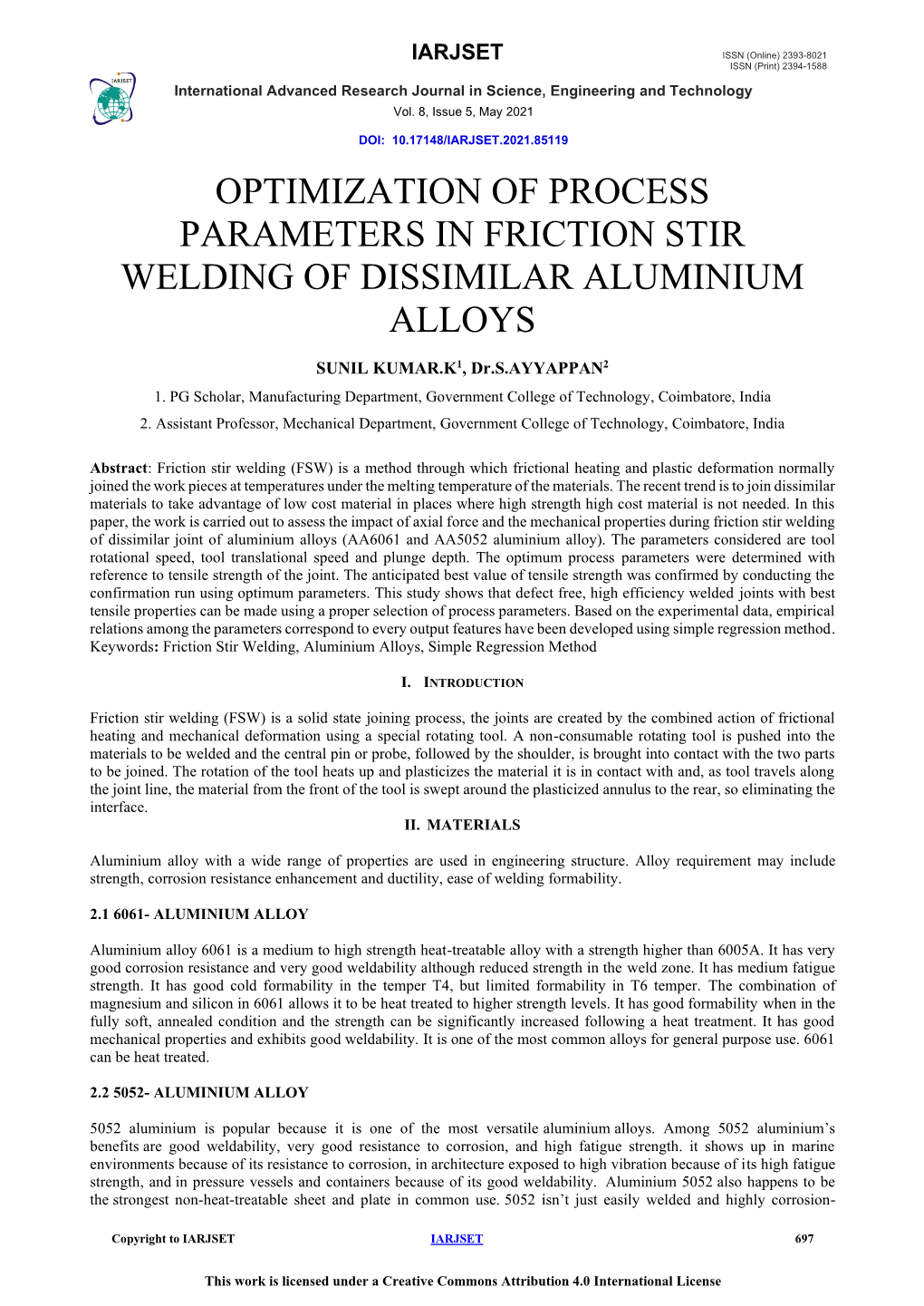 Optimization of Process Parameters in Friction Stir Welding of Dissimilar Aluminium Alloys