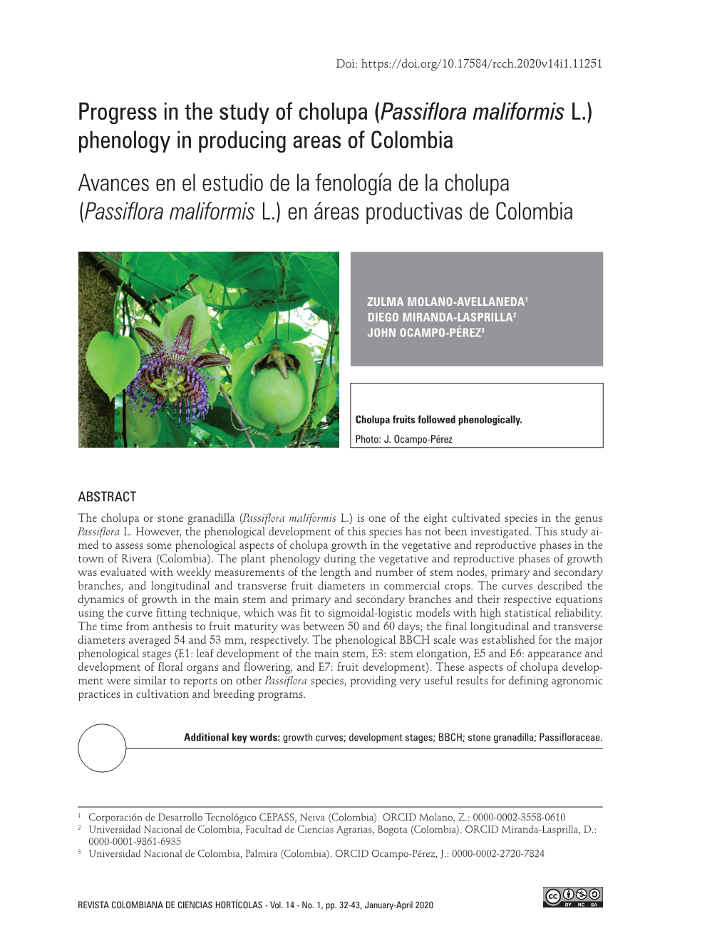 Progress in the Study of Phenology Cholupa (Passiflora Maliformis