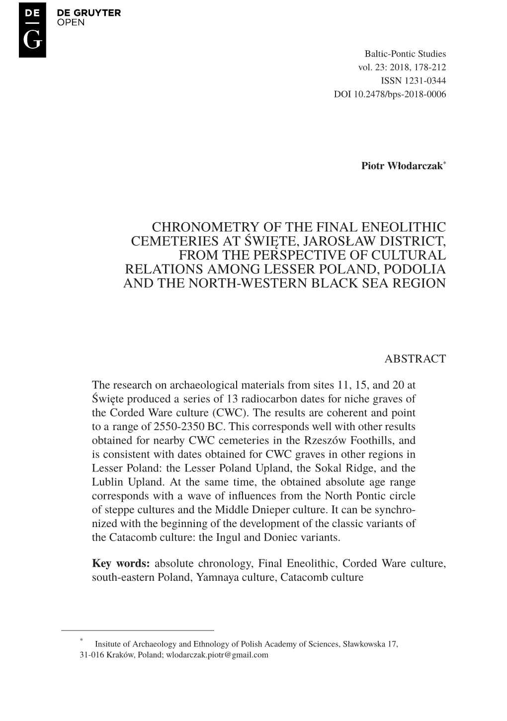 Chronometry of the Final Eneolithic Cemeteries At