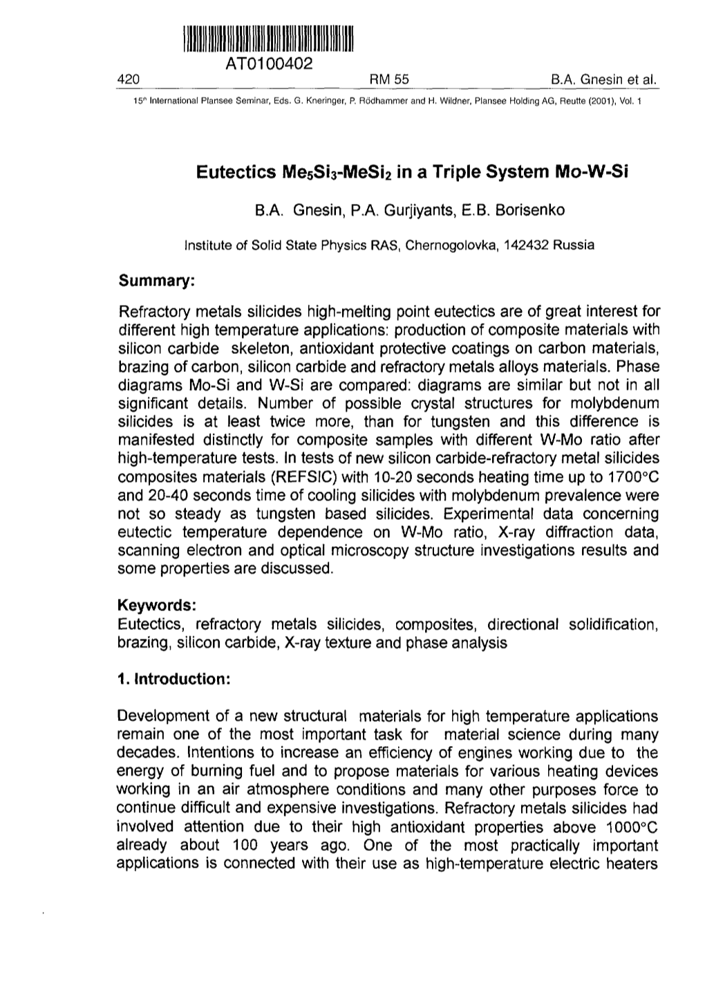 Eutectics Me 5 Si 3-Mesi 2 in a Triple System Mo-W-Si