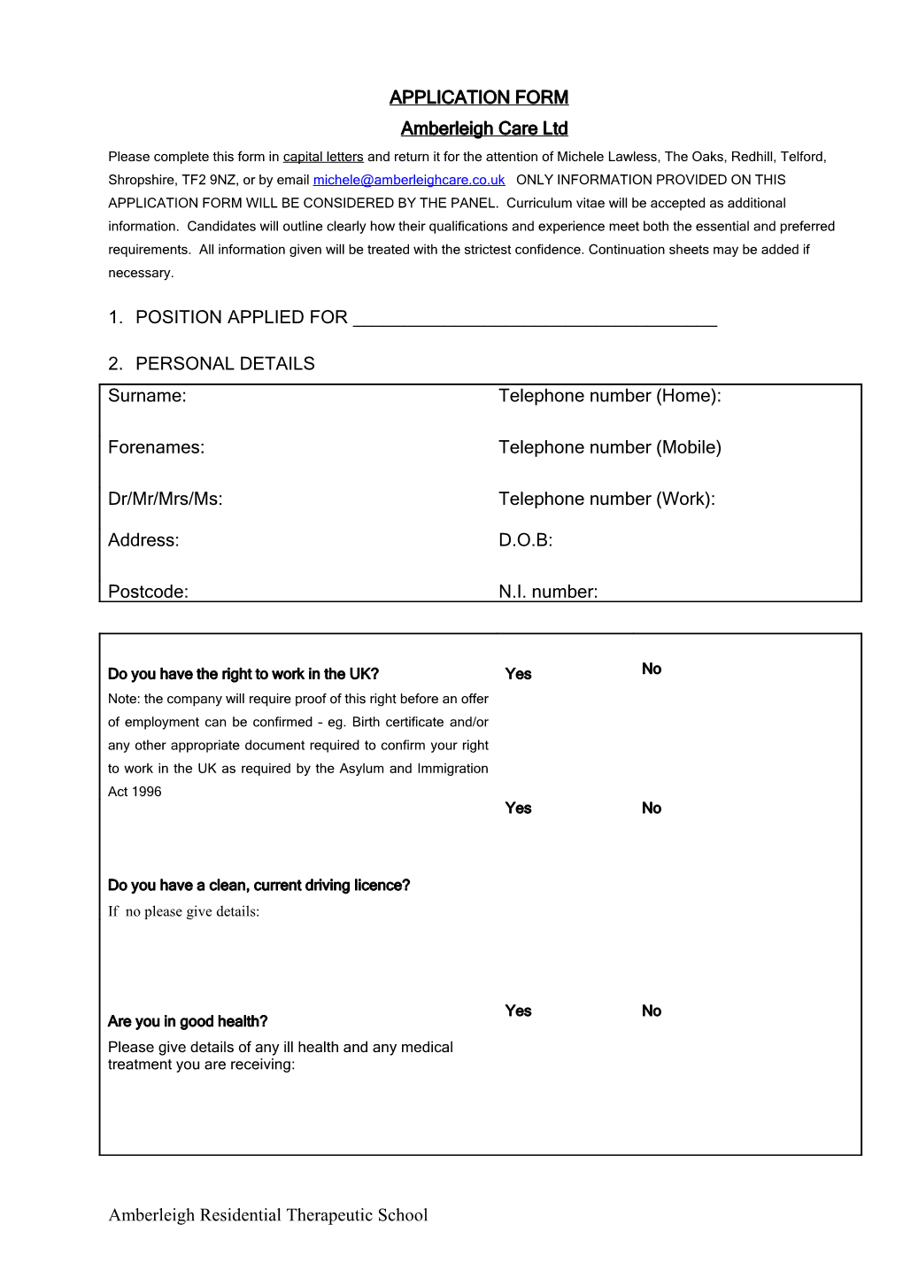 Application Form Template