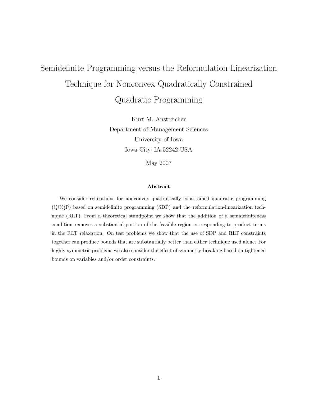 Semidefinite Programming Versus the Reformulation-Linearization