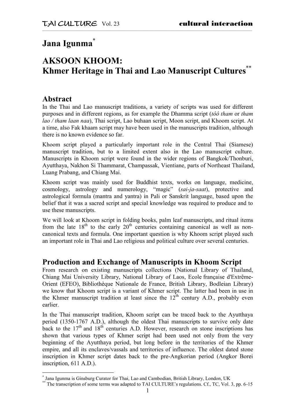 Khmer Heritage in Thai and Lao Manuscripts Cultures