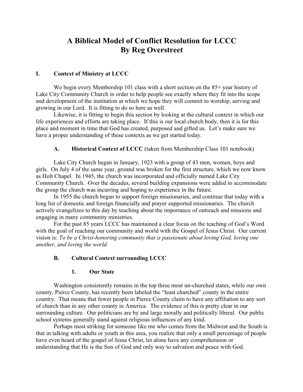 Biblical Model of Conflict Resolution for LCCC