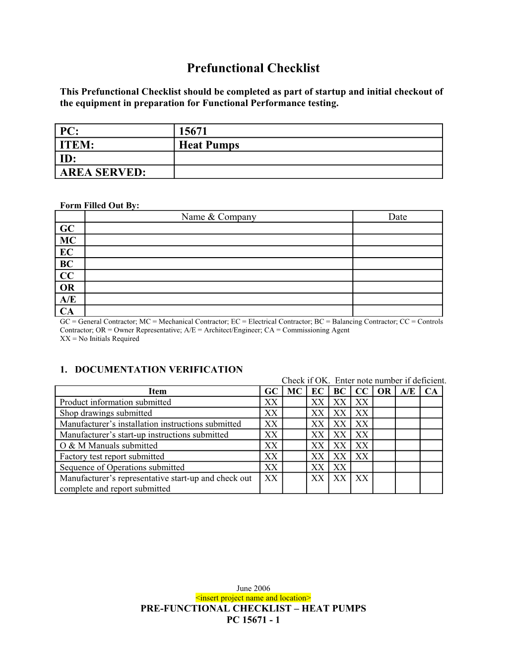 Prefunctional Checklist s3