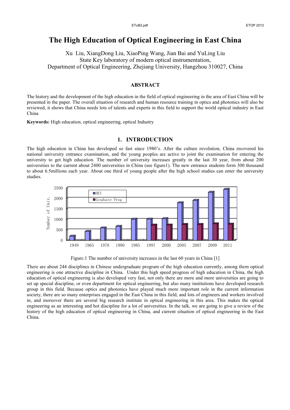 The High Education of Optical Engineering in East China