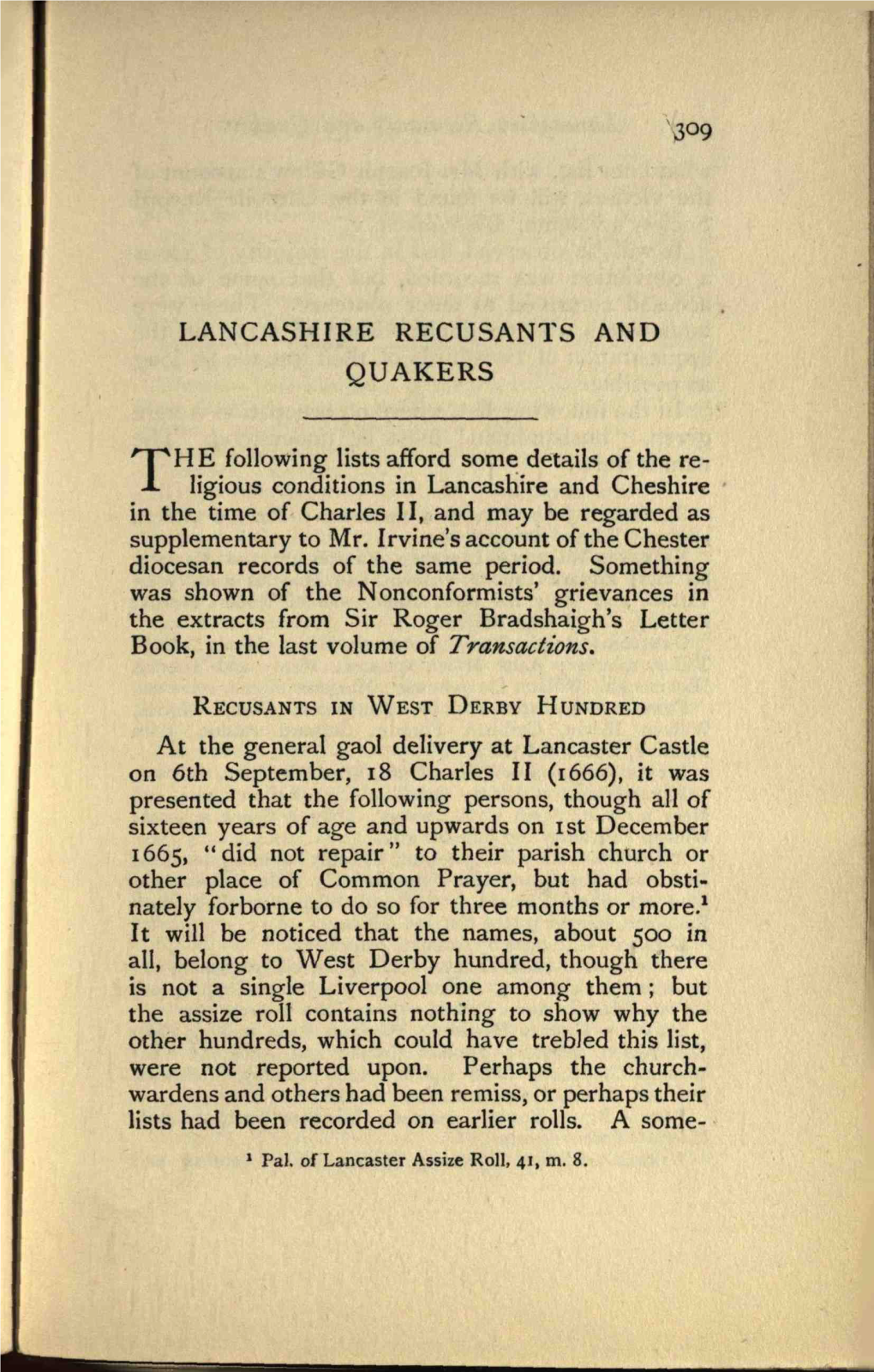 Lancashire Recusants and Quakers