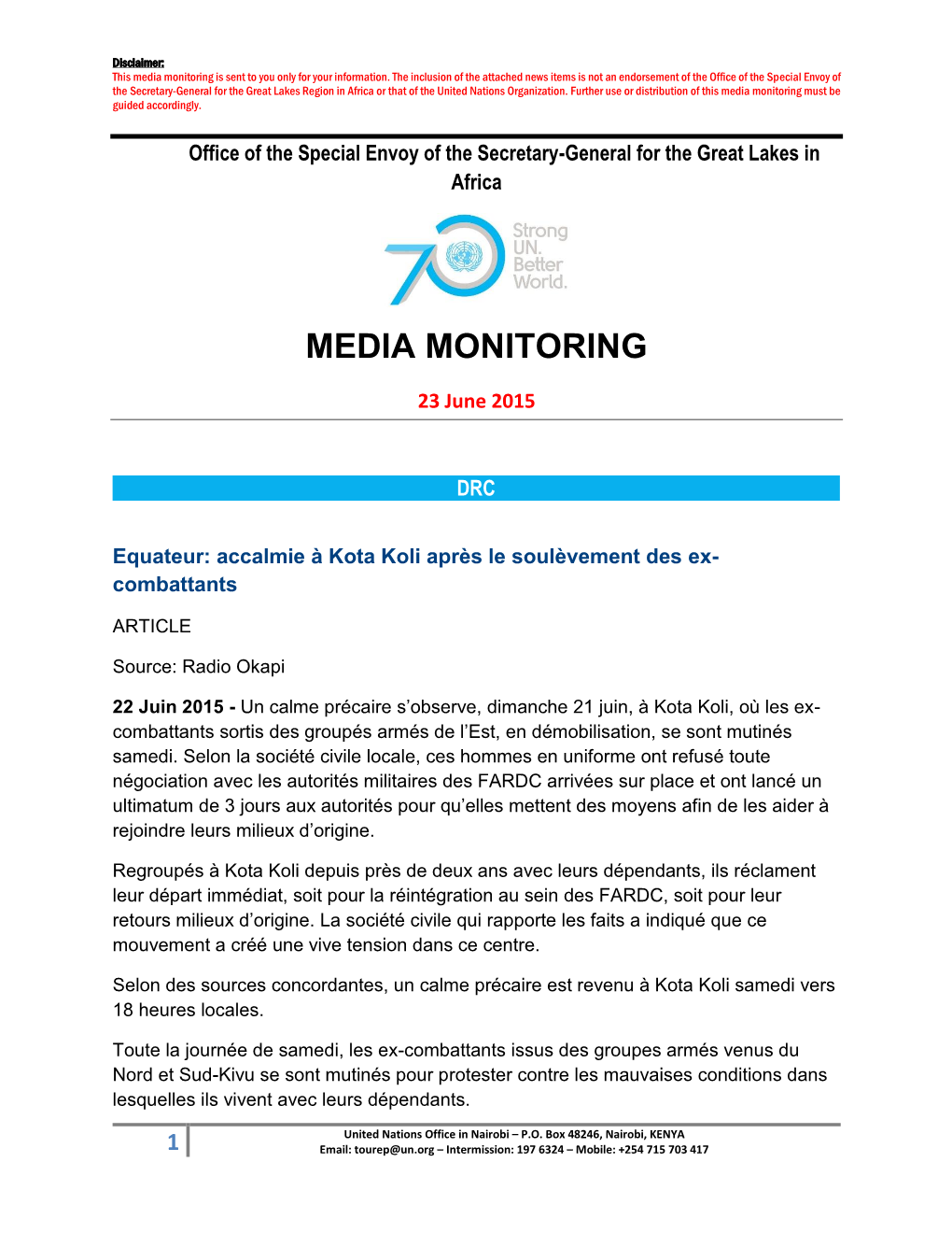 Media Monitoring Is Sent to You Only for Your Information