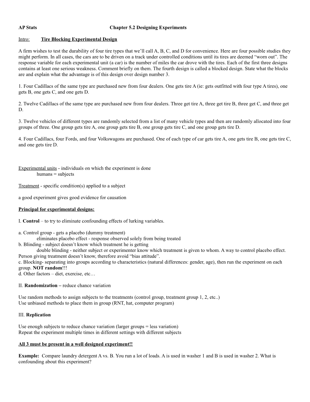 AP Stats Chapter 5.2 Designing Experiments