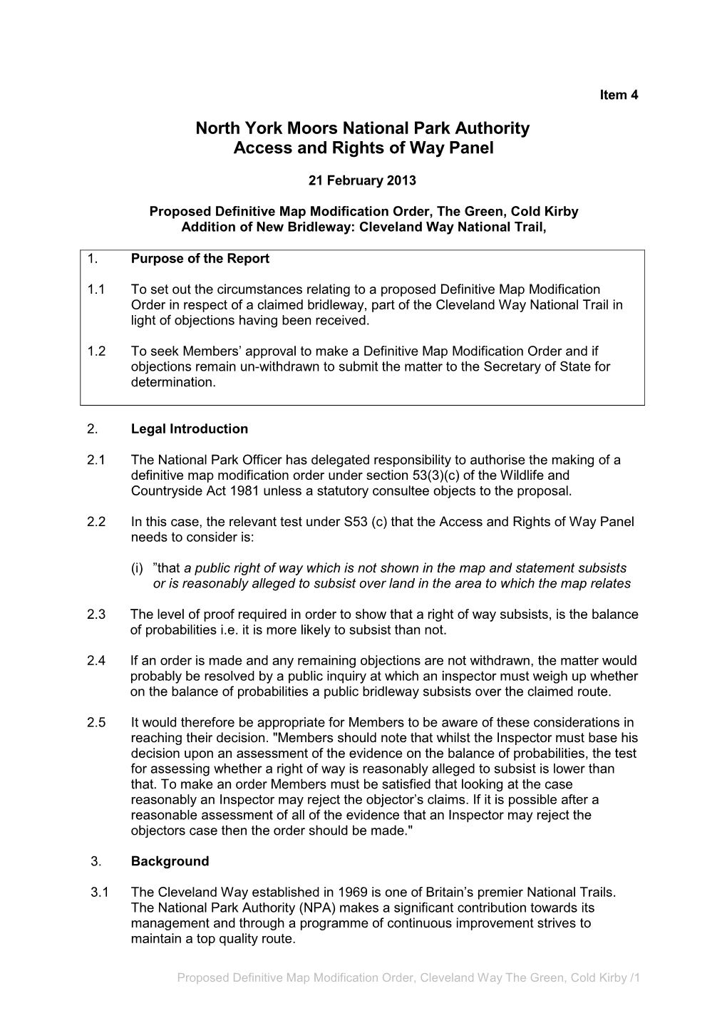 North York Moors National Park Authority Access and Rights of Way Panel