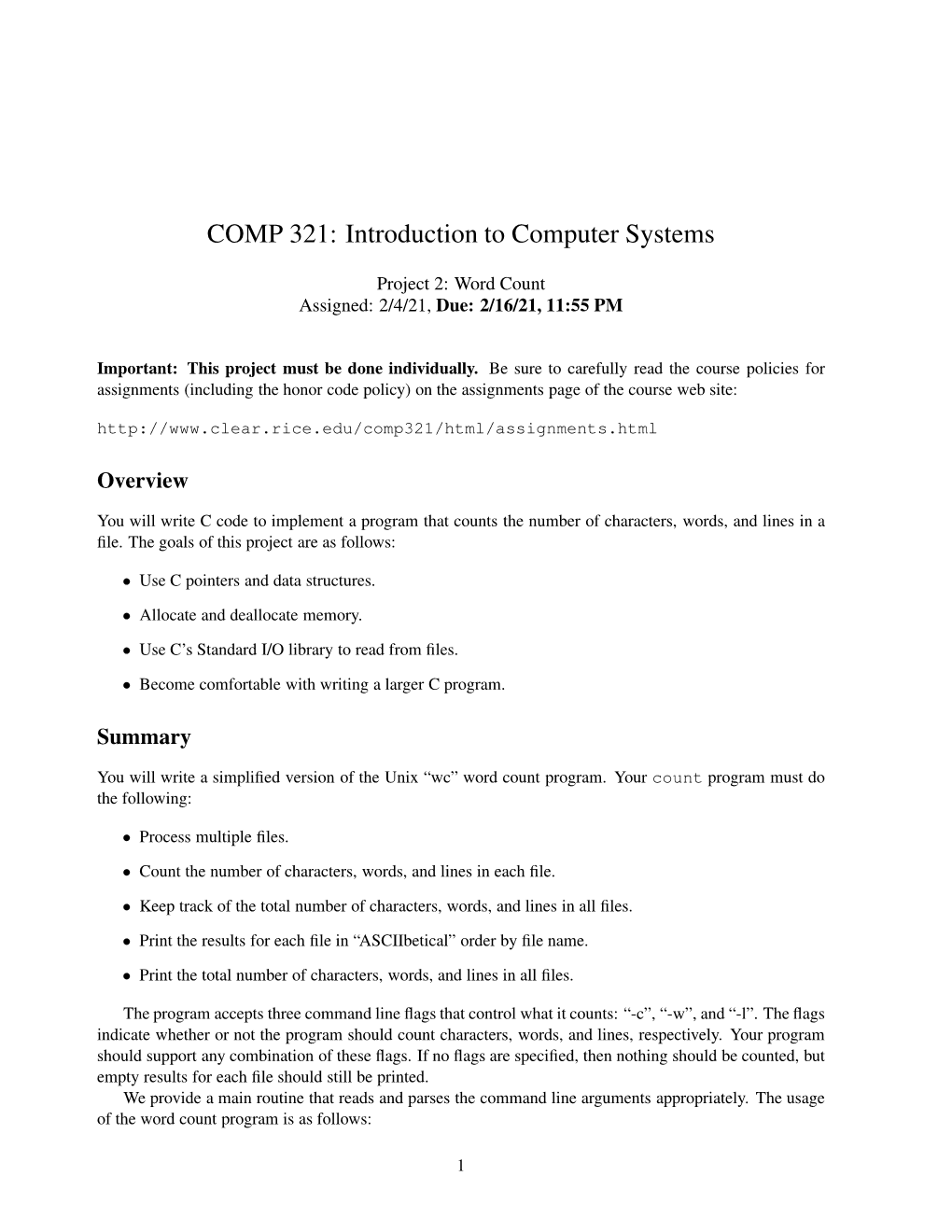 COMP 321: Introduction to Computer Systems