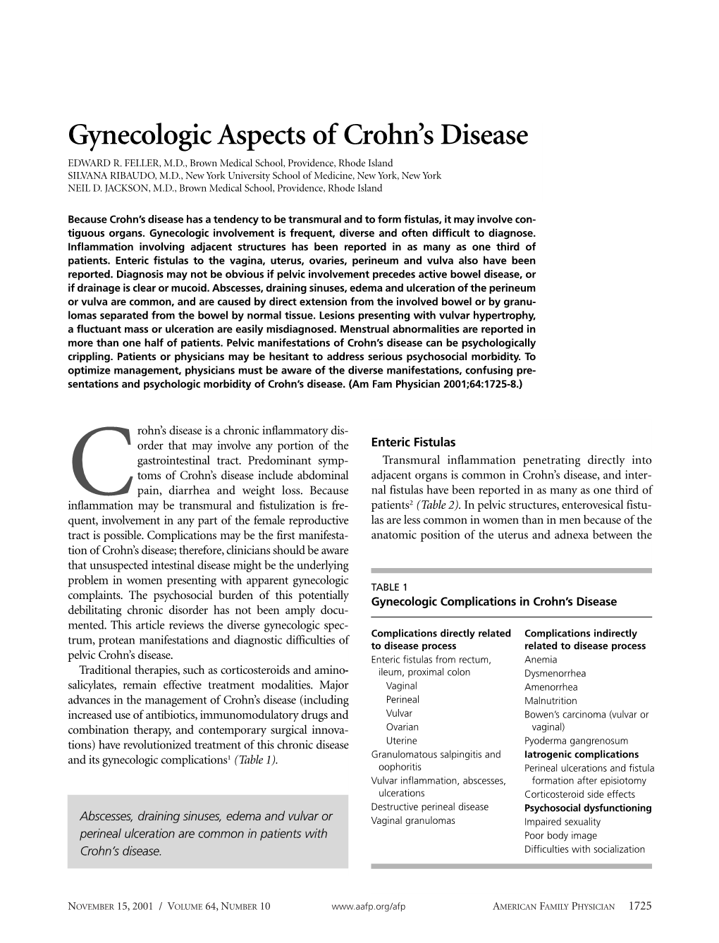 Gynecologic Aspects of Crohn's Disease