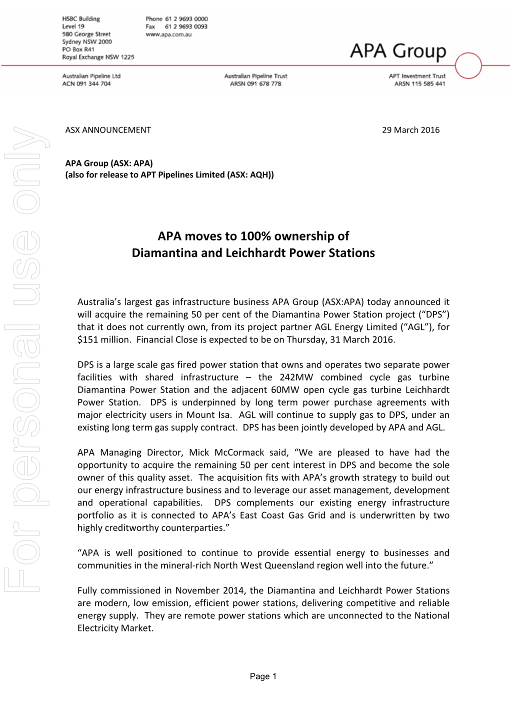 APA Group Letterhead and Follow-On