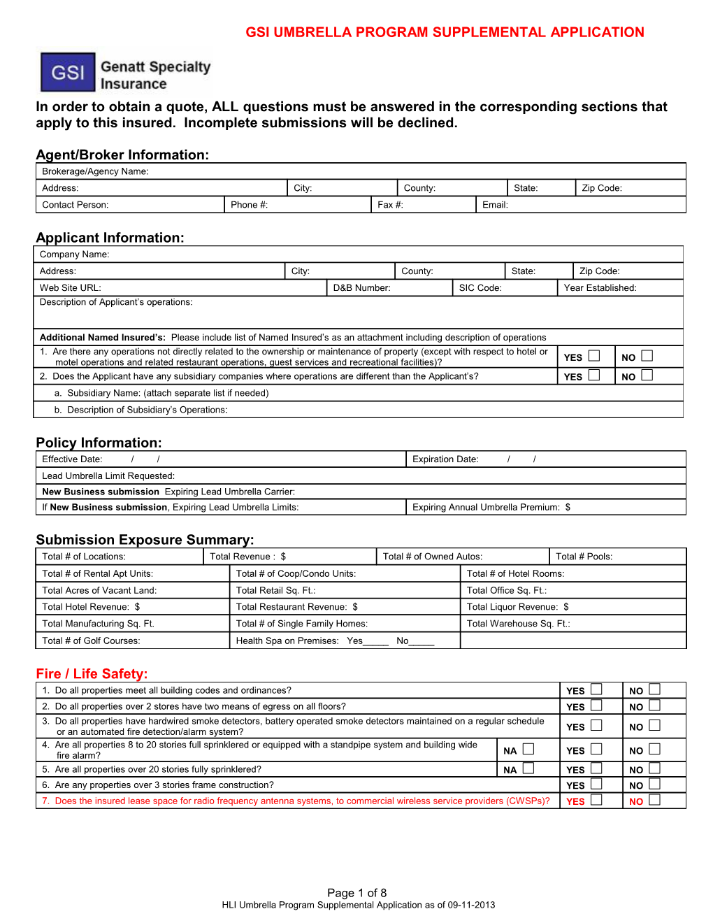 Real Estate Supplemental Questionnaire