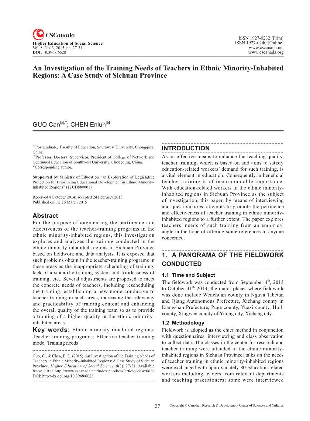 An Investigation of the Training Needs of Teachers in Ethnic Minority-Inhabited Regions: a Case Study of Sichuan Province