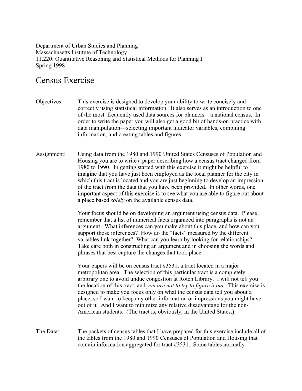 11.220 Quantitative Reasoning and Statistical Methods for Planning I Page XXX