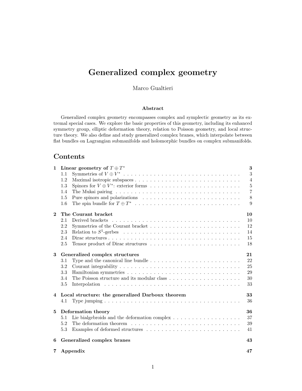 Generalized Complex Geometry